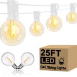 25Ft LED Outdoor String Lights, G40 Globe Patio String Lights Waterproof with 27 Shatterproof Bulbs, Hanging Outdoor Christmas Decorations Lights for Backyard Garden Bistro Wedding Party Decor, White