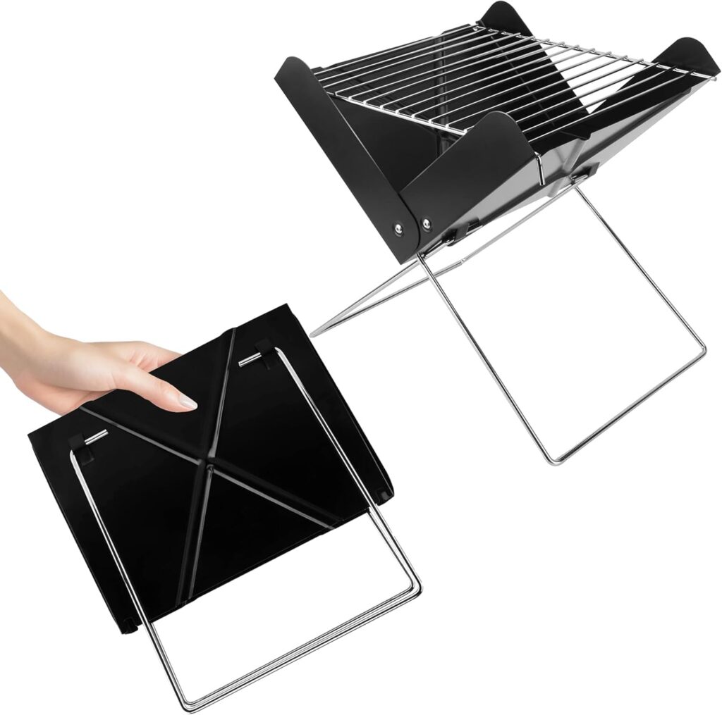 YSSOA 12′ Portable Charcoal Barbecue Grill – Folding Detachable Collapsible Mini Tabletop Camping BBQ, Black