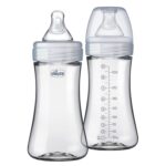 Chicco Duo 9oz. Hybrid Baby Bottle with Invinci-Glass Inside and Plastic Outside | Dishwasher, Bottle Warmer, and Electric Sterilizer Safe | Intui-Latch Nipple | Clear/Grey, 2pk