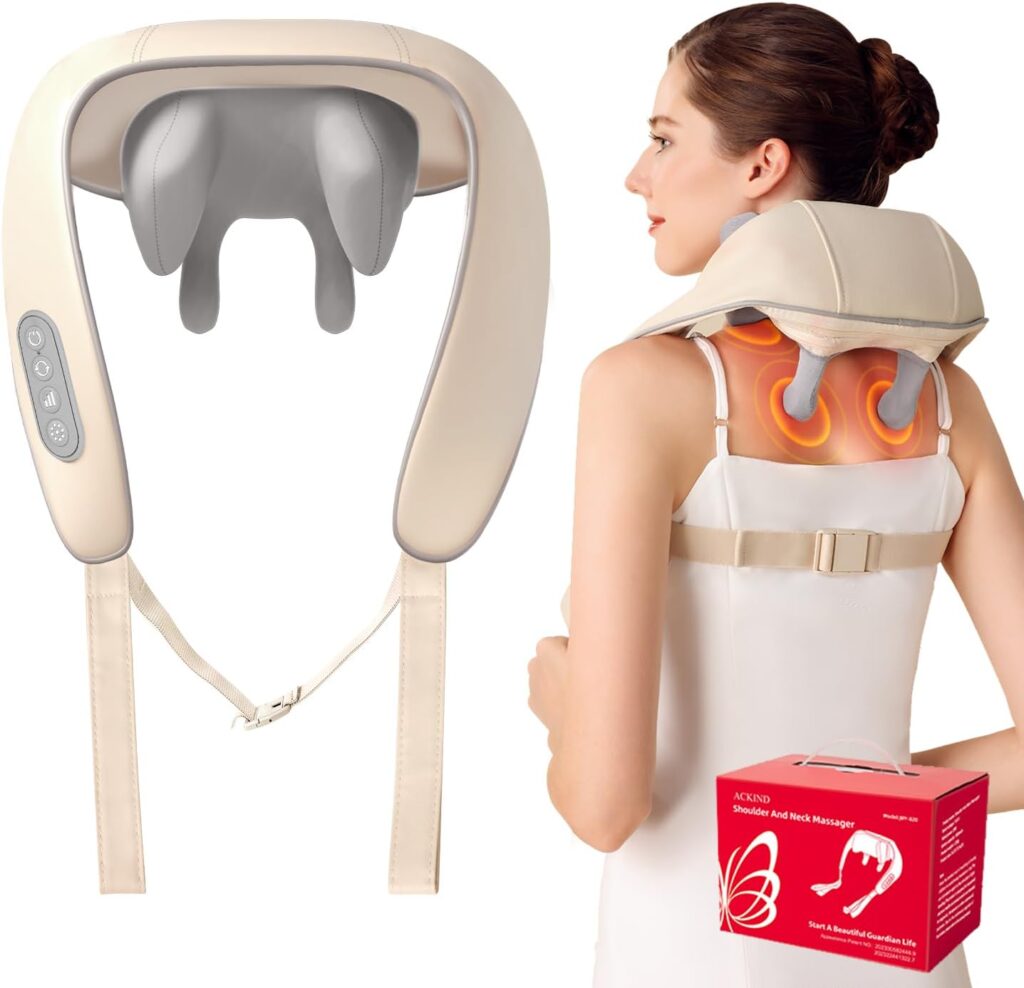 Neck Massager with Heat, Shiatsu Shoulder Massage, Electric Acupressure Neck Massager Best Gift for Parents/Elders/Health/Women/Men Deep Kneading Massage Like Human to Free Your Hand