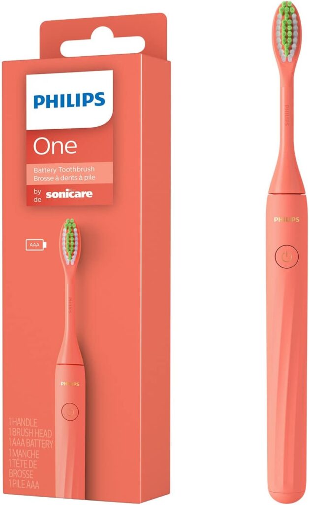 Philips One Electric Toothbrush by Sonicare HY1100/51 – Micro Vibrations, Soft bristles That Gently Polish and whiten teeths, 3 Month Battery Life, 2 Minute Timer and Quadpacer Red