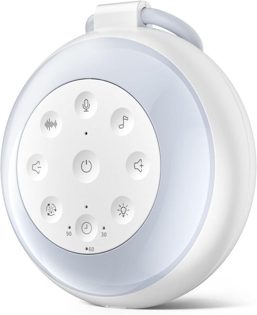 Sizi Sleep Sound Machine for Baby, Portable Sound Machine with Night Light, White Noise Therapy, 3min Voice Record, 24 Soothing Noise Sounds, 3 Auto-Off Timer and Memory Fuction, Baby Shower Gifts