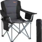 VEVOR Camping Folding Chair, Portable Heavy Duty Outdoor Quad Lumbar Back Padded with Side Pockets, Cup Holder and Cooler Bag for Beach, Lawn, Picnic, Fishing, Backpacking, Black