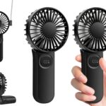 [2-packs Portable Handheld Fan] Personal Hand Held Fan for Travel, Foldable Eyelash Neck Fan with Digital Display, Lanyard, 5 Speeds, 180° Adjustable, 3-12h Working Time, Rechargeable Battery Operated