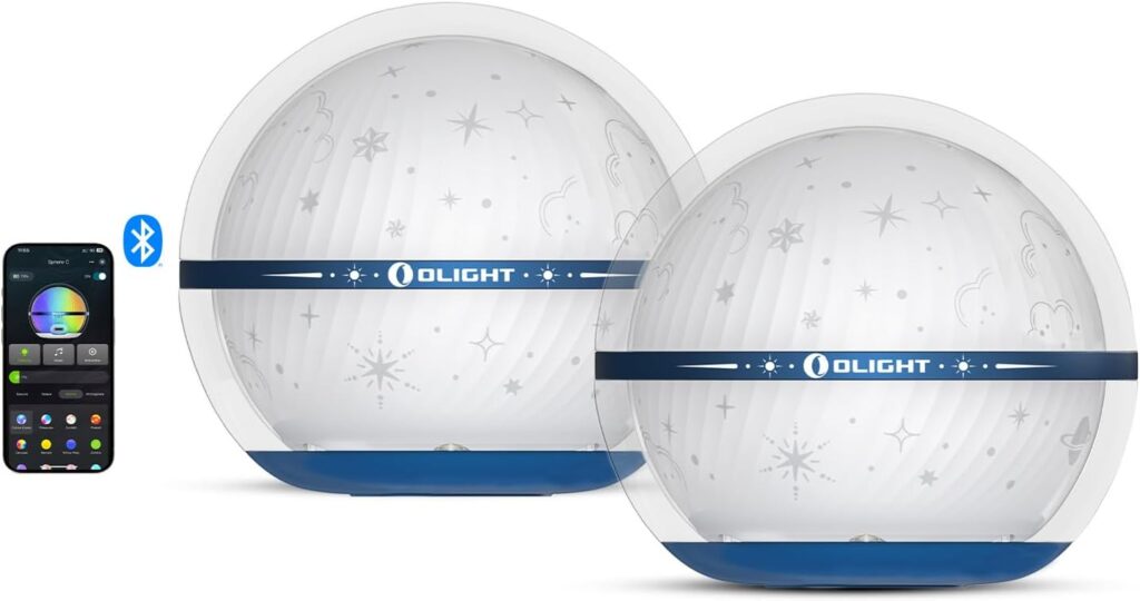 OLIGHT Sphere C 2-Pack Smart Night Light, USB-C Rechargeable, 75 Lumens Stepless Dimming, App Control Ambient Lighting, Portable for Parties, Camping, Reading or Bedrooms (Type-C Cable Excluded)