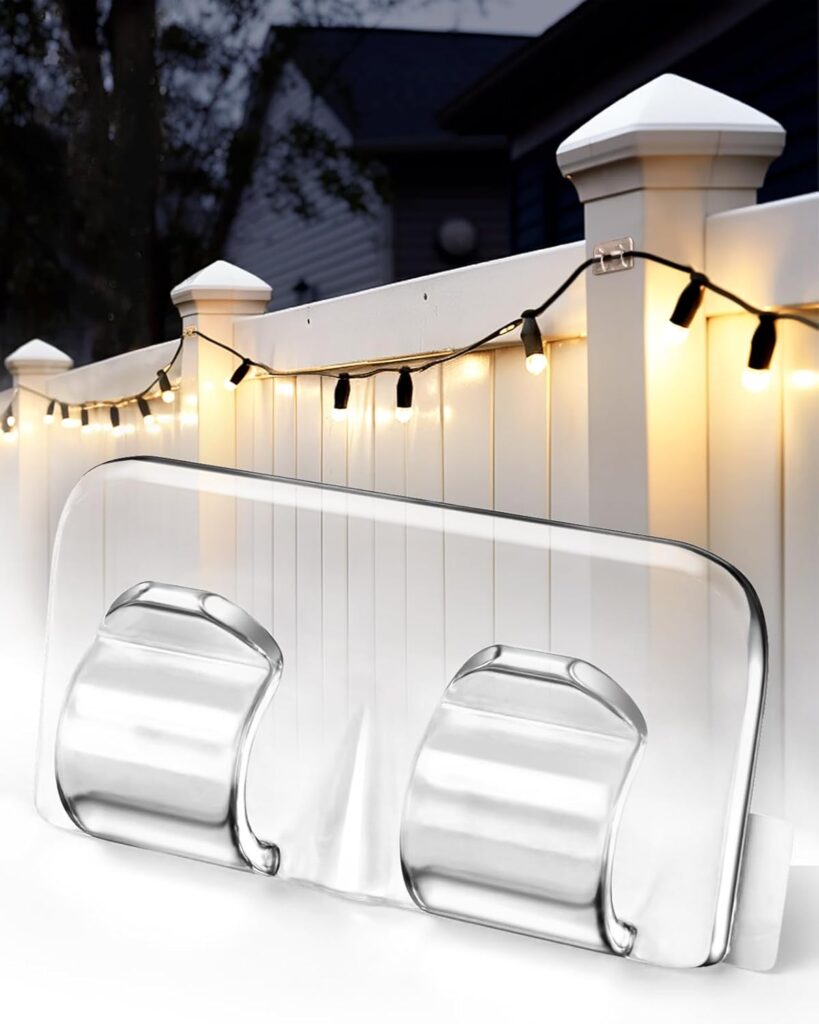 Hooks for Outdoor String Lights Clips: 26Pcs Heavy Duty Light Hook with Waterproof Adhesive Strips – Outside Clear Cord Holders for Hanging Christmas Lighting – Outdoors Sticky Clip