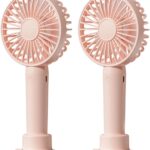 Portable Handheld Fan 2 Pack, USB Rechargeable Mini Fan, Ultra Quiet, 3 Speeds with Phone Holder Base, All Day Battery for Outdoor Indoor (Pink)