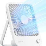 JISULIFE Desk Fan Battery Rechargeable, 4500mAh 180°Foldable Portable Personal Fan, 4 Speeds Adjustable Long Battery-life for Home Office Travel Outdoor Gifts for Women Men-White