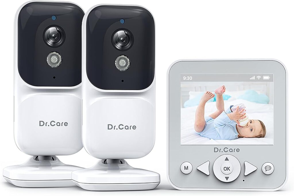 NeoView Video Baby Monitor with 2 Cameras, 2.8” Screen, 2-Way Audio, Video Loop Recording, Night Vision, Real-Time/VOX Monitoring, Temperature Sensor, Lullabies, Belt Clip Design