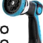 Garden Water Hose Nozzle Metal Heavy Duty Sprayer Thumb Control with 10 Spray Modes Suitable for Watering Plants, Iawn and Garden, Car Washing, Cleaning, Showering Pets and Outdoor Fun, Blue