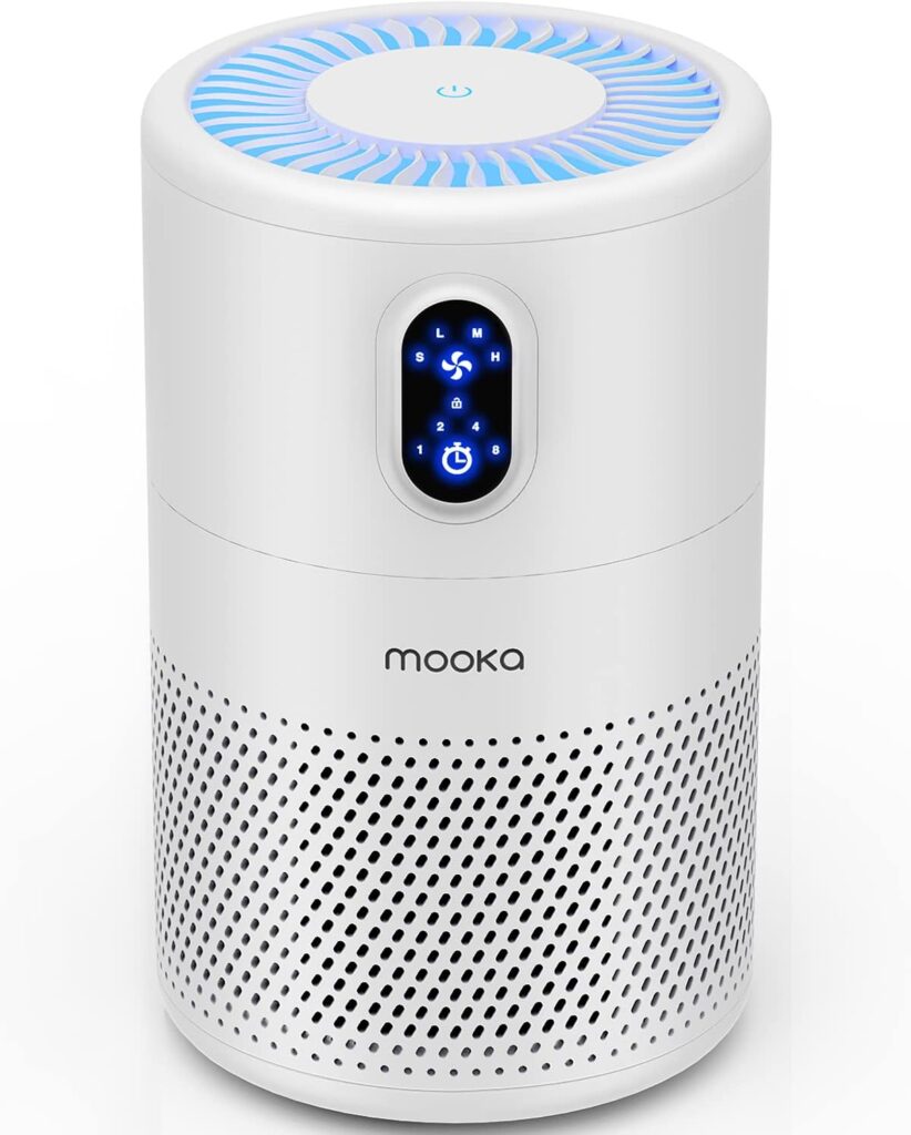 MOOKA Air Purifiers for Home Large Room up to 1076 ft², H13 True HEPA Air Filter Cleaner, Odor Eliminator, Remove Smoke Dust Pollen Pet Dander, Night Light(Available for California)