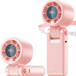 4 in 1 Portable Turbo Handheld Fan [15000 RPM], 5200mAh Battery, 12H Runtime, 3-in-1 180°Foldable Personal Fan, Turbo Tech Cooling for Outdoor, Travel, Work, Makeup