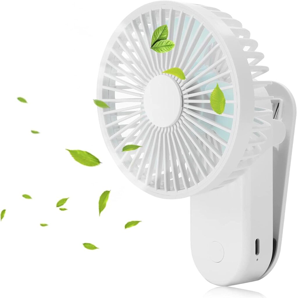 KONPWAY Portable Mini Clip on Fan, 4000mAh Rechargeable USB Battery Operated Stroller Fan with Magnetic – White