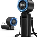 4 in 1 Handheld Portable Turbo Fan, 180° Foldable 6-Speed (1-100) Mini Fan, 5000mAh Rechargeable Battery Operated up to 15 Working Hours, LED Display Personal Cooling for Travel Indoor Outdoor Black