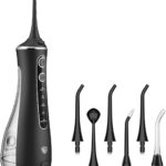 LF Water Flosser for Teeth Cleaning and Flossing Pick, DIY 4 Modes Rechargeable Cordless Oral Irrigator, IPX7 Waterproof Portable Electric Dentel Flossers for Home and Travel, Black