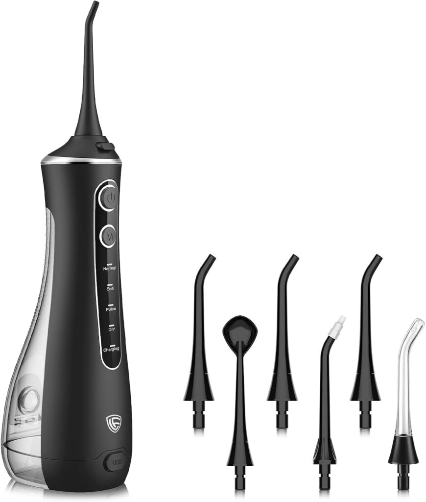 LF Water Flosser for Teeth Cleaning and Flossing Pick, DIY 4 Modes Rechargeable Cordless Oral Irrigator, IPX7 Waterproof Portable Electric Dentel Flossers for Home and Travel, Black