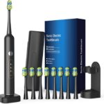 Electric Toothbrush for Adults, Rechargeable Sonic Toothbrush, IPX7 Waterproof Travel Toothbrush Set with Case, 8 Brush Heads, Charger, 2-Min Smart Timer, One Charge Last 60 Days(Black)