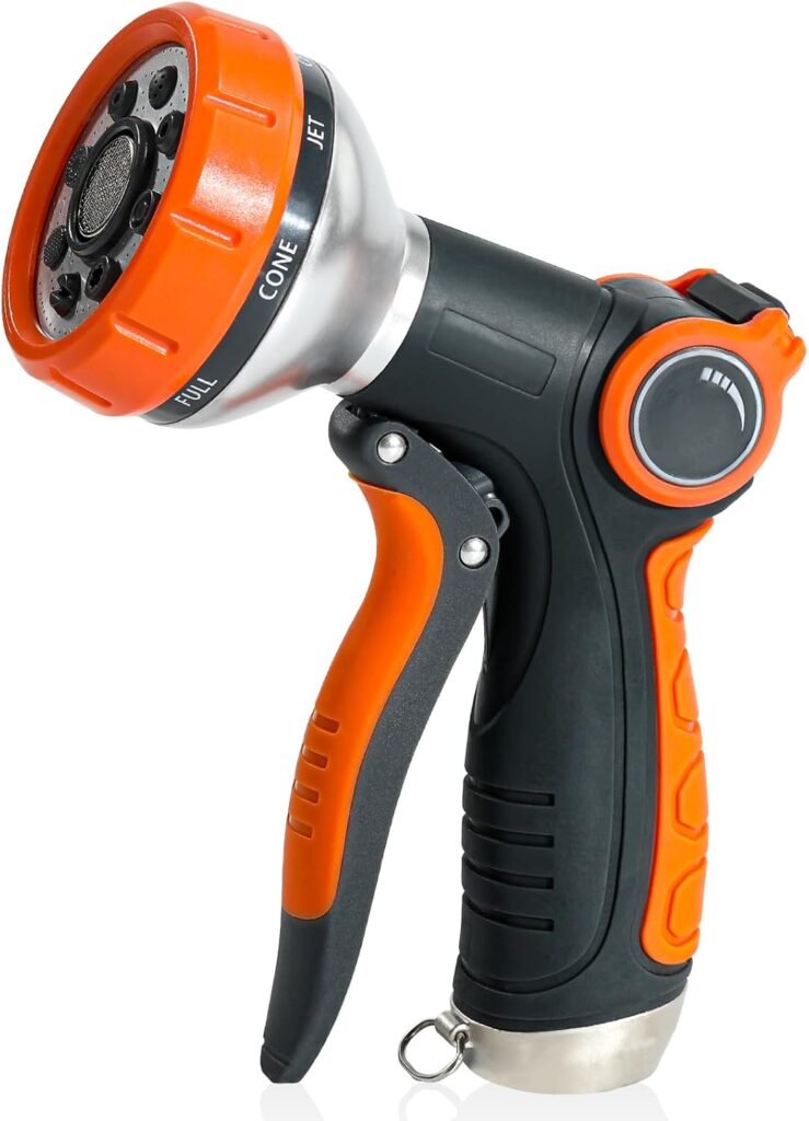 Water Hose Nozzle Heavy Duty with 8 Spray Patterns, Water Hose Sprayer Nozzle with Water Flow Thumb Control, Labor-saving Buckle & Front Trigger, for Watering Plants, Washing Cars & Pets