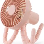 Mini Handheld Baby Stroller Fan, Personal Portable Fan with Flexible Tripod, USB Fan Rechargeable Battery Operated Fan 3 Speeds Personal Fan Clip On for Home Office Car Seat Outdoor Travel (Pink)