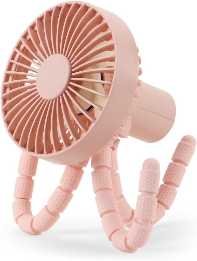 Mini Handheld Baby Stroller Fan, Personal Portable Fan with Flexible Tripod, USB Fan Rechargeable Battery Operated Fan 3 Speeds Personal Fan Clip On for Home Office Car Seat Outdoor Travel (Pink)