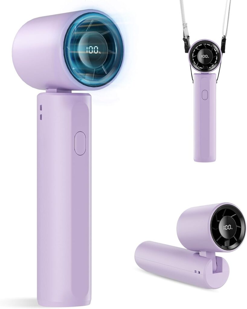 Portable Handheld Turbo Fan, Mini Personal fan 18000RPM Speed(1-100) Adjustable, 3-IN-1 Rechargeable Fan with LED Display, Travel Essentials, Gifts for Women Men Outdoor Indoor (Purple)