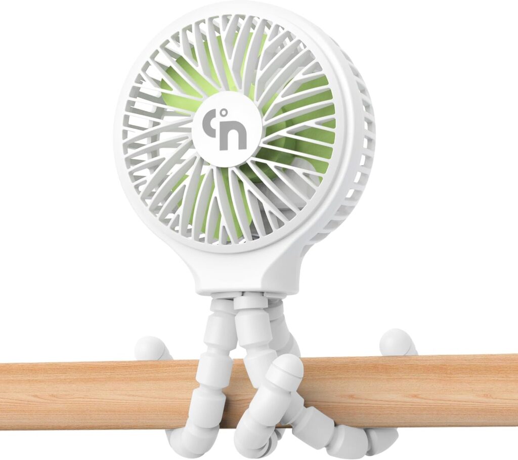 Portable Stroller Fan Clip On for Baby Rechargeable Car Seat Fan,3 Speeds Battery Operated Baby Fan,USB Personal Fan for Stroller Crib Treadmill and Travel (White)