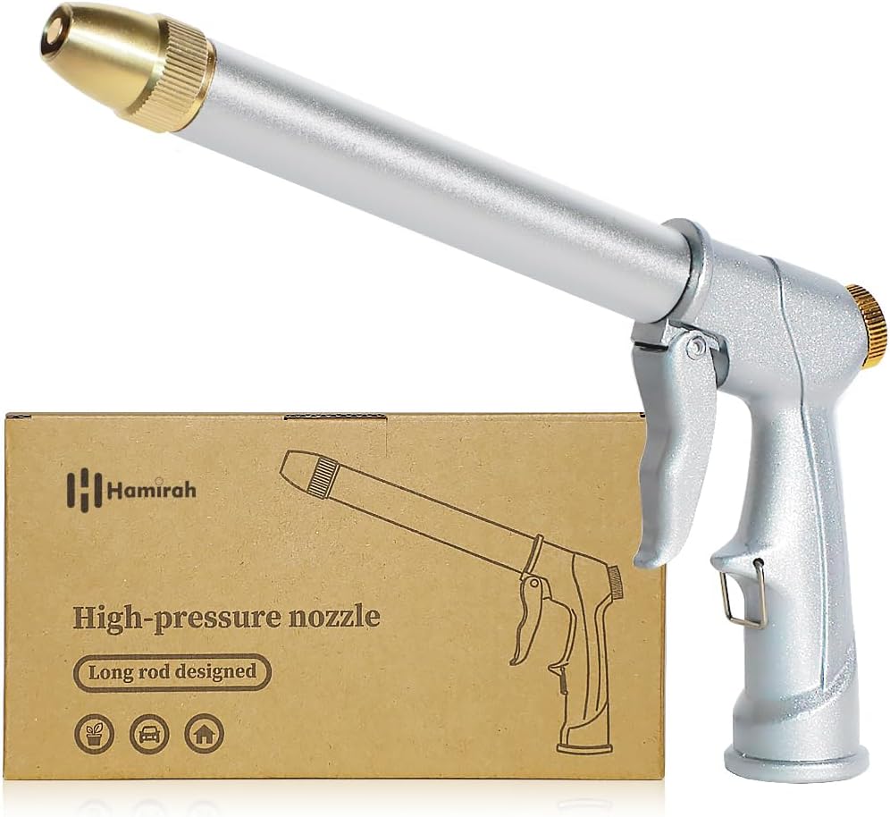 Garden Hose Nozzle Sprayer, High Pressure Hose Nozzle 100% Metal Heavy Duty Water Sprayer Nozzle with 4 Patterns, Fits 3/4” Garden Hose Thread for Watering Plants, Lawns, Washing Cars, Pets Shower