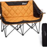 EMERIT Oversized Double Duo Camping Chair Folding Camping Loveseat 2 Person Camping Couch Heavy Duty Lawn Chairs for Outside with Padded Seats & Armrests-Support 650LBS