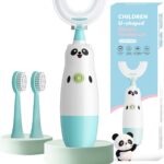 Kids U-Shaped Electric Toothbrush with 2 Brush Heads, Toddlers Sonic with 360 Degree Cleaning, Soft Bristles, Battery Included, IPX7 Waterproof, Cute cartoon for Girls and Boys, Ages 8-13 (Blue)