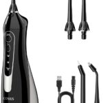 COSLUS Water Flosser Dental Pick: 300ML Oral Irrigator for Teeth Cleaning, Orthodontic, Braces & Sensitive Gums, Cordless Portable for Travel, IPX7 Waterproof, for Adults Teens Family Use, with 4 Tips