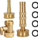 Heavy-Duty Brass Garden Hose Nozzle High Pressure 3 Pack Set with Adjustable Spray & Valve Control for Gardens, Lawns, Car Cleaning, and Patios Includes 3 Extra Anti-Leak Gaskets