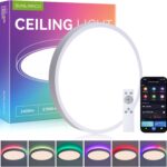 12 Inch Flush Mount Ceiling Light, Smart RGB+IC LED 2400LM Dimmable Ceiling Lamp with APP & Remote Control, 2700K-6500K Color Changeable Light for Bedroom Living Room, Works with Alexa & Google Home
