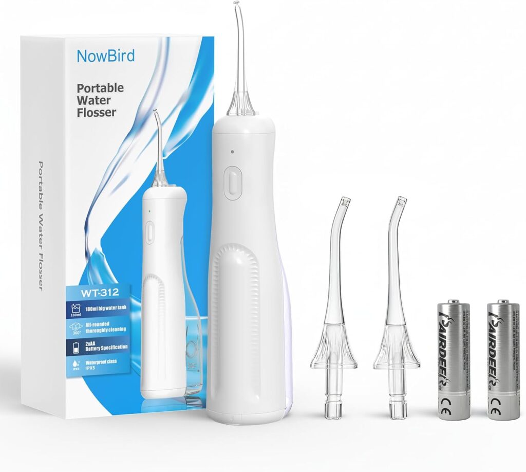 Water Dental Flosser Teeth Pick: Portable Oral Irrigator, 3 Modes Cordless Water flosser,Battery Operated, IPX5 Waterproof Flossing Machine for Teeth Cleaning for Travel Home – White