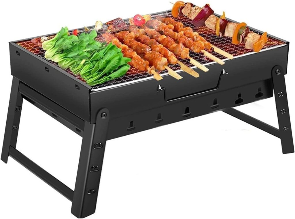 Charcoal Grill, BBQ Grill Folding Portable smoker, Barbecue Mini Barbecue desk Tabletop Outdoor Grill for Camping Picnics Garden Beach Party, black