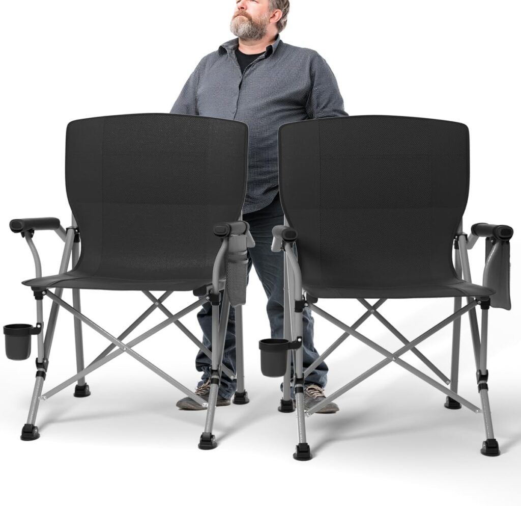 Oversized Camping Chair for Adults Heavy Duty,Heavy Duty Lawn Chair with Side Pockets，Outdoor Camping, Fishing, Beach,Hiking Foldable Camping Chair