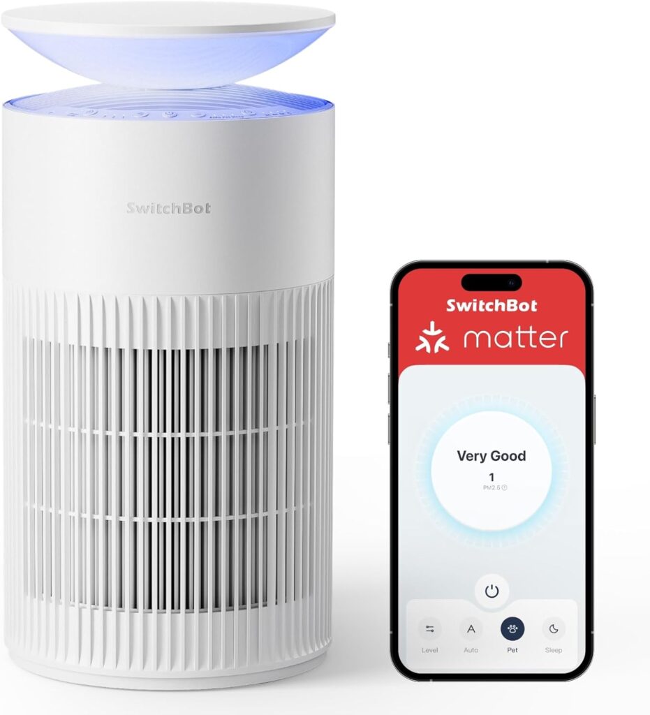 SwitchBot Air Purifiers for Home Large Room with Matter Up to 3620 ft², 20dB, Washable Pre-filter, Pet Mode, 10 RGB Colors, Aromatherapy, Work with Apple Home, Alexa, GoogleHome, HomeAssistant