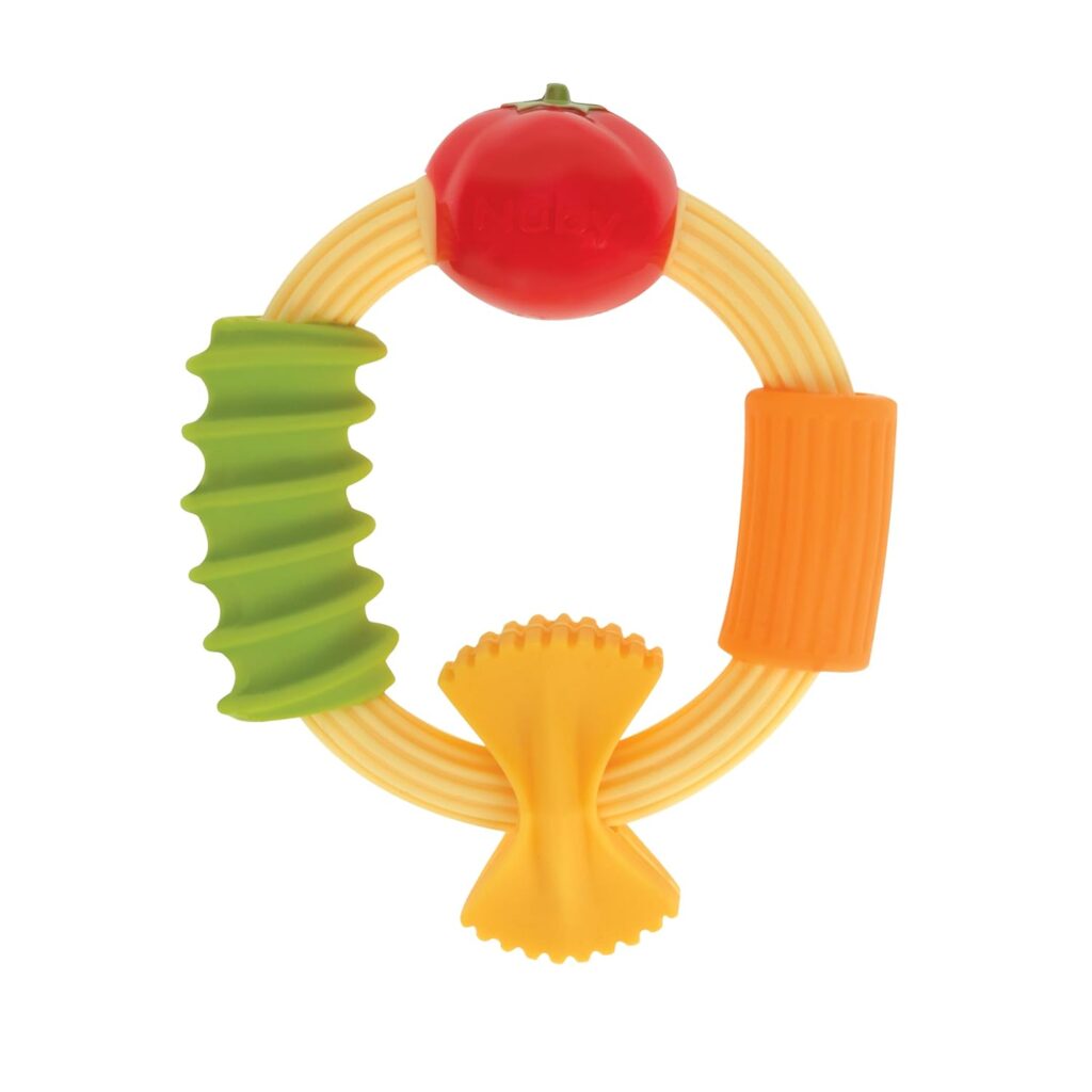 Nuby Pasta Ring Teether – Soft Silicone, Multi-Textured Surface, Easy Grip, Teething Relief for Babies 3+ Months