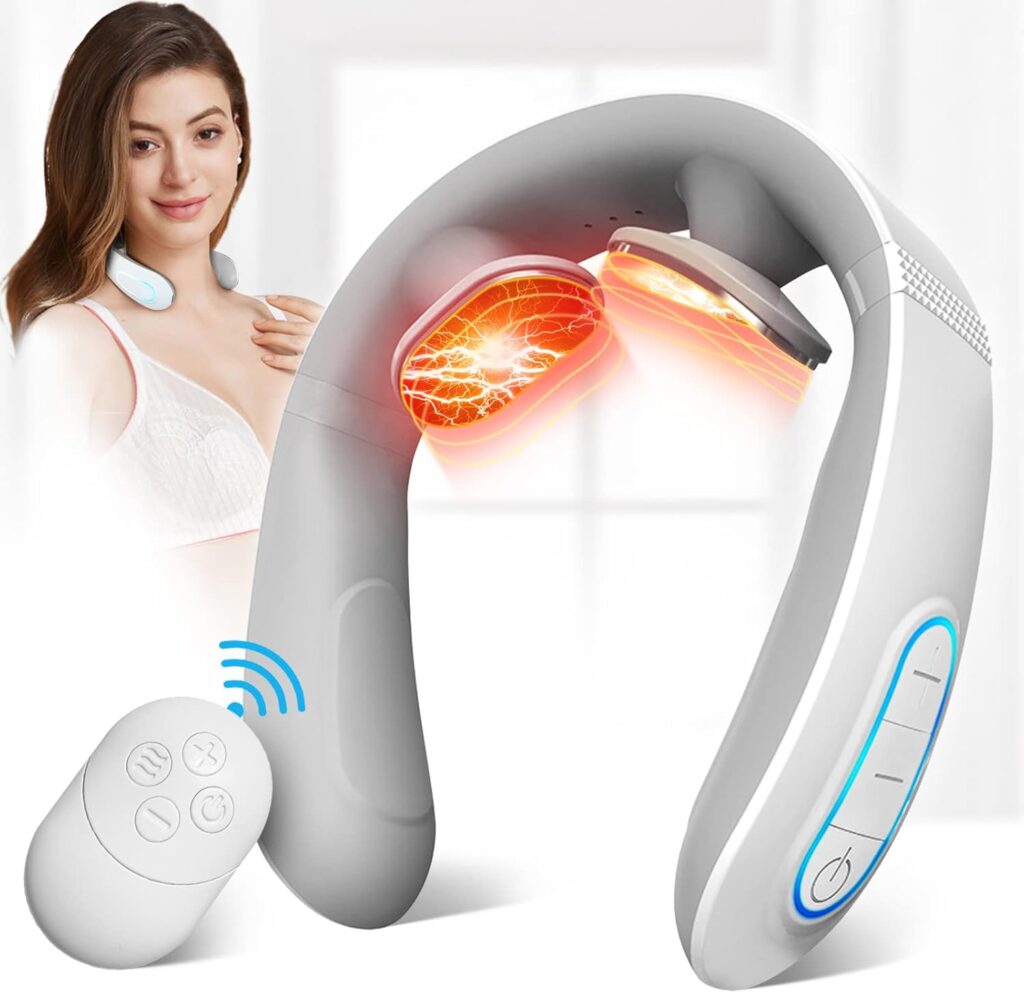 Electric Pulse Neck Massager with Heat for Pain Relief 10 Modes 15 Intensities Therapy Deep Tissue Trigger Point Intelligent Massager Cordless Gifts for Men Women