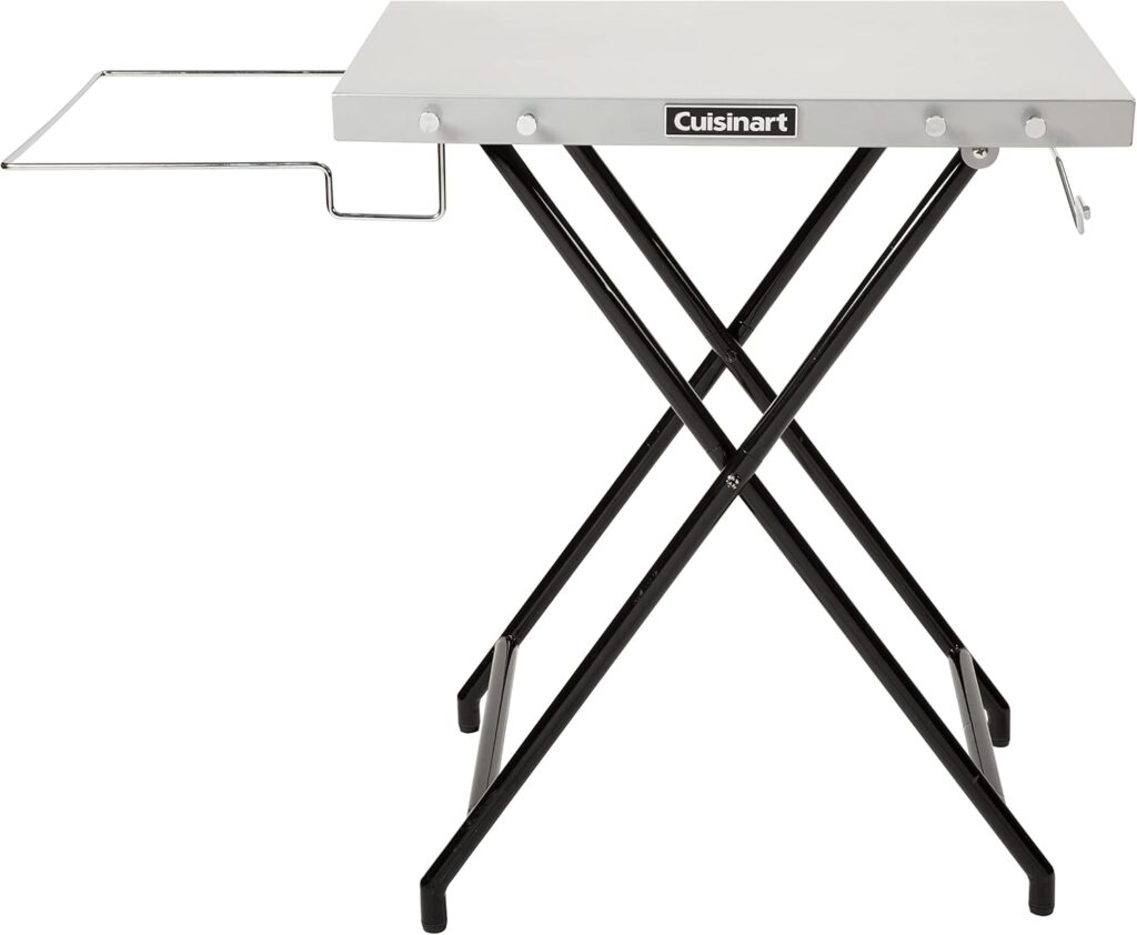 Cuisinart Fold ‘n Go Prep Table, Portable Folding Table and Grill Stand with Tool hooks, Trash Bag Holder, Paper Towel Rack, 24” x 20” Steel Food Prep Station Perfect for BBQs, Tailgates and Camping