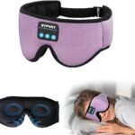Sleep Mask Bluetooth Headphones Soft Wireless Headband Eye Mask Blackout with Microphone (Purple)