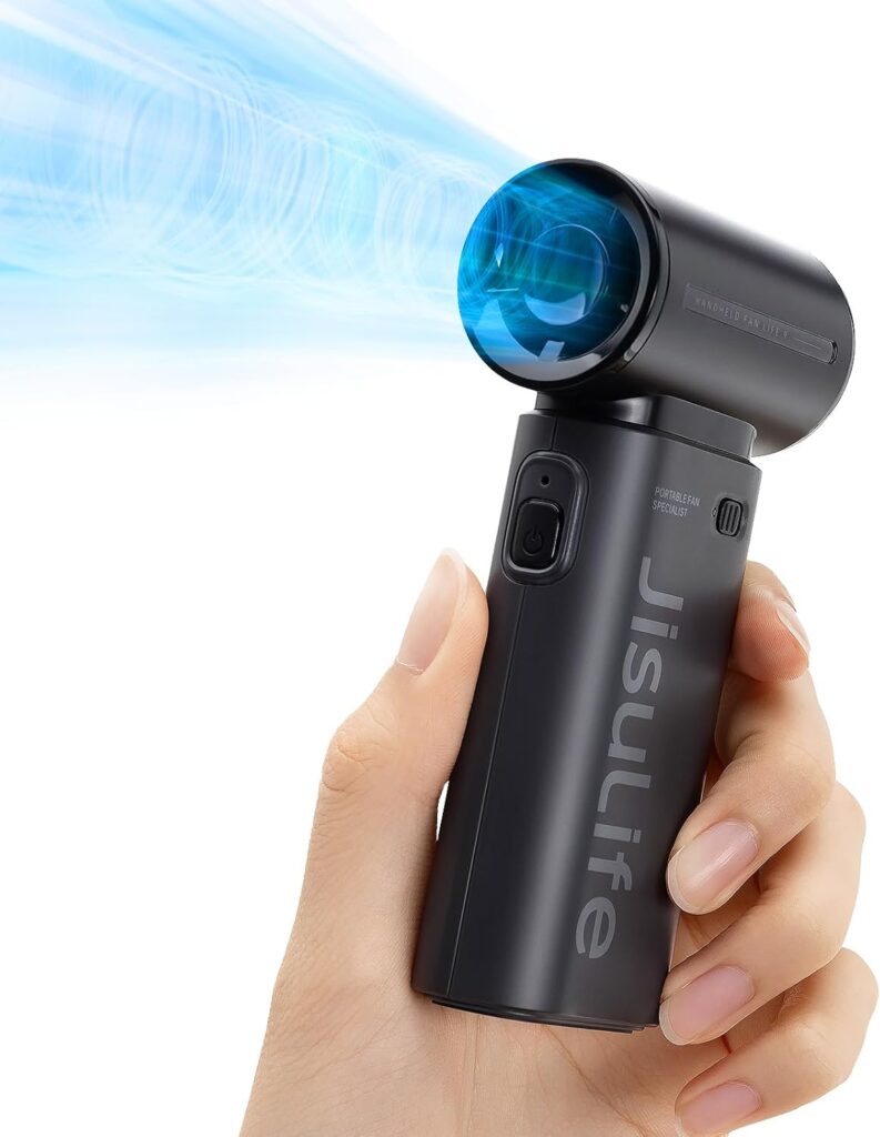 JISULIFE Portable Handheld Fan Life9, Turbo Power High Speed Air [18H Max Cooling Time], 5 Gear Wind, 5000mAh Rechargeable, Mini Pocket Design, Personal Fan for Travel Concerts Camping Makeup – Black