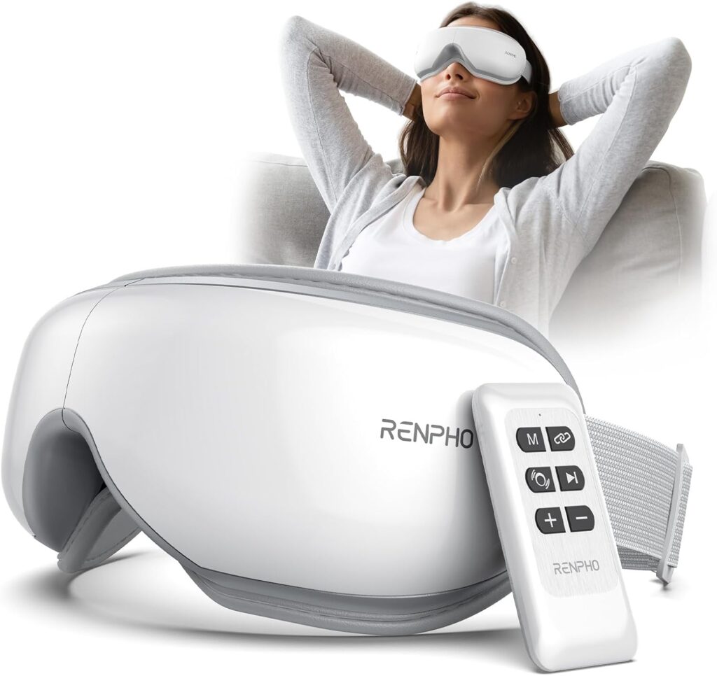 RENPHO Eyeris 1 Eye Massager with Remote, Heat, Compression, Birthday Gifts for Women Men Her Him, Sleep Mask, Headache Massager Scalp for Strain Relief, Migraine Relief, Reduce Stye Eye