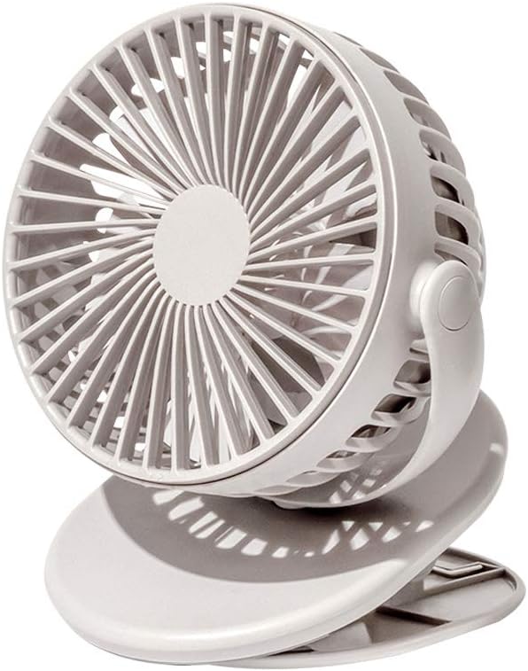 Drimran Battery Operated Clip on Fan, Rechargeable Portable Baby Stroller Fan with 360 Degree Rotation, 3 Speeds Quiet Small Desk Fan Personal Fan for Office Bedroom Camping Travel Outdoor Tent (Gray)