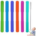 Hollow Teething Tubes Toys for Babies Girls Boys, 6 Pack Silicone Baby Teether Toy Tube for Infants with Nursing Biting Chewing, Chew Straws for Toddlers 6-12 Months (Style A)