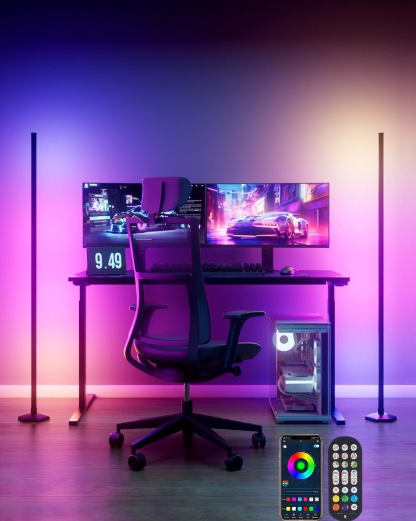 Corner Floor Lamp, 2 Pack RGB Corner Lamp with App/Remote/Button Control, Smart LED Floor Lamp with 16 Million DIY Colors & 68+ Scene, Music Sync for Living Room, Bedroom, Gaming Room