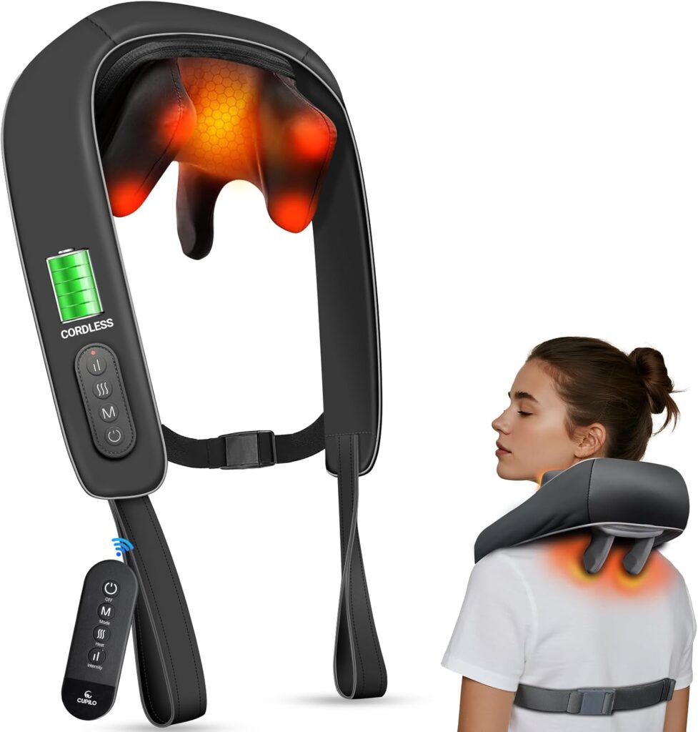 Shiatsu Neck Massager with Heat – HSA Eligible, Deep Tissue Kneading Massage with Wireless Remote Control,Adjustable Mode and Heat for Muscle Pain Relief on Back Shoulder