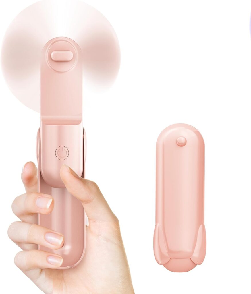 Mini Handheld Fan, Portable Hand Fan with USB Rechargeable, 2000 mAh Battery Operated, 3 Speeds Adjustable, 2 IN 1 Small Personal Pocket Fan for Women Girls Travel Outdoor