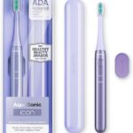 Aquasonic Icon ADA-Accepted Rechargeable Toothbrush | Magnetic Holder & Slim Travel Case | 2 Brushing Modes & Smart Timers | Gentle Micro-Vibrations (Lilac)