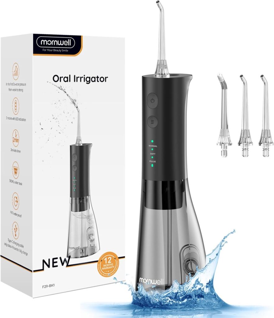 Water Flossers for Teeth, 300ML Cordless Water Flosser, Mornwell 3s Pressure Crescendo Oral Irrigator, Professional Rechargeable Portable Water Flosser