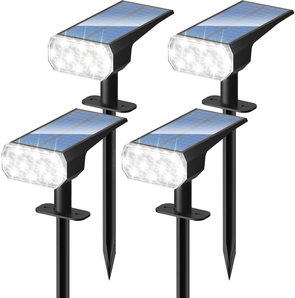 DINGLILIGHTING Solar Lights Outdoor Waterproof: IP65 Led Spot Light Decorations for Garden – 3 Lighting Modes Solar Powered for Yard – Dust to Dawn Uplighting Landscape Pathway Drive Patios 4PC White
